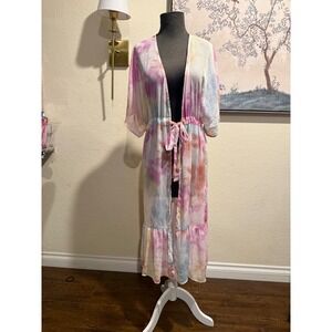 No Boundaries Tie Dye Duster Cardigan Pink Blue  Kimono Wrap Cover Up